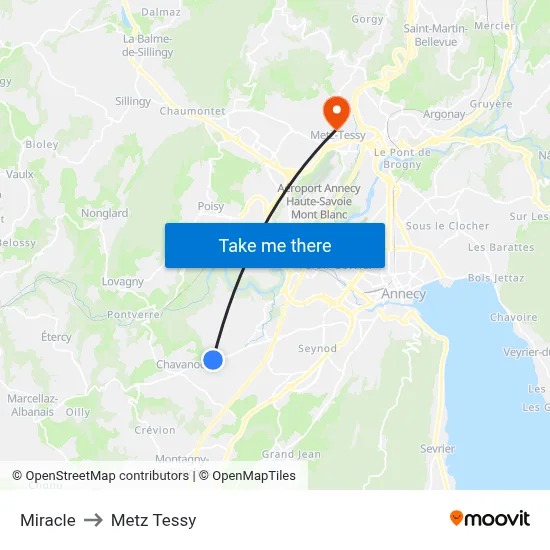 Miracle to Metz Tessy map