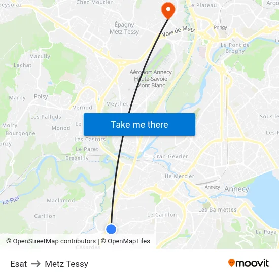 Esat to Metz Tessy map