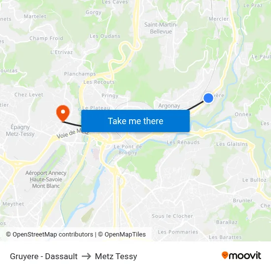 Gruyere - Dassault to Metz Tessy map