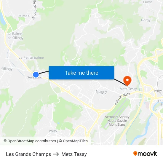 Les Grands Champs to Metz Tessy map