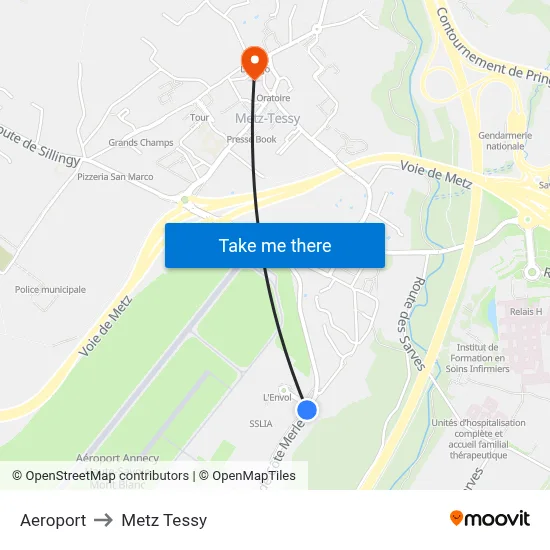 Aeroport to Metz Tessy map