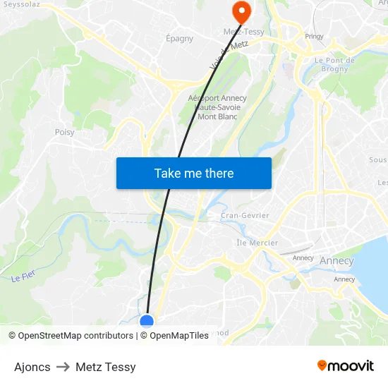 Ajoncs to Metz Tessy map