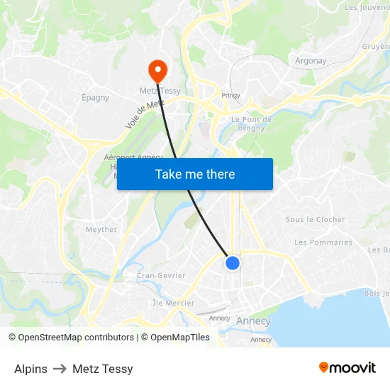 Alpins to Metz Tessy map