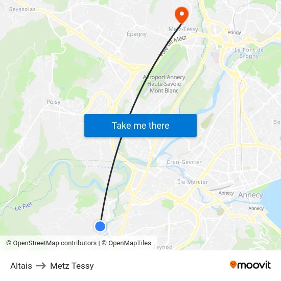 Altais to Metz Tessy map