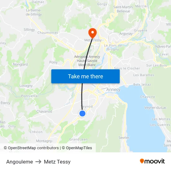 Angouleme to Metz Tessy map