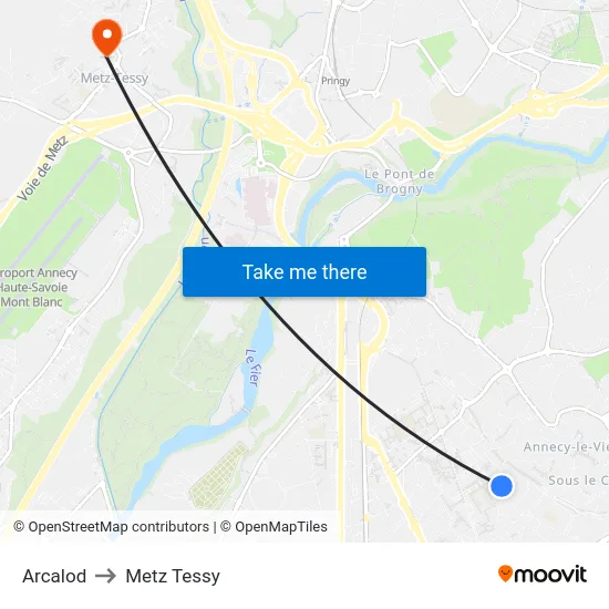 Arcalod to Metz Tessy map