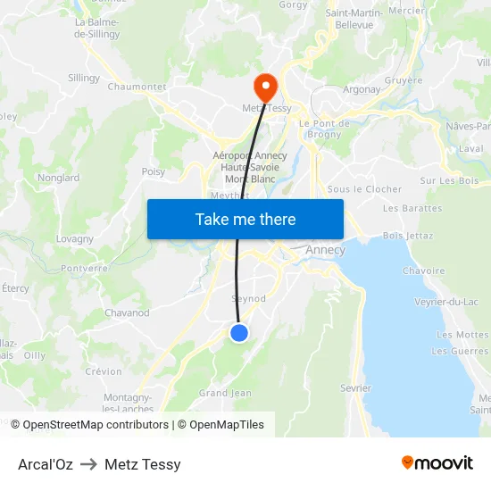 Arcal'Oz to Metz Tessy map