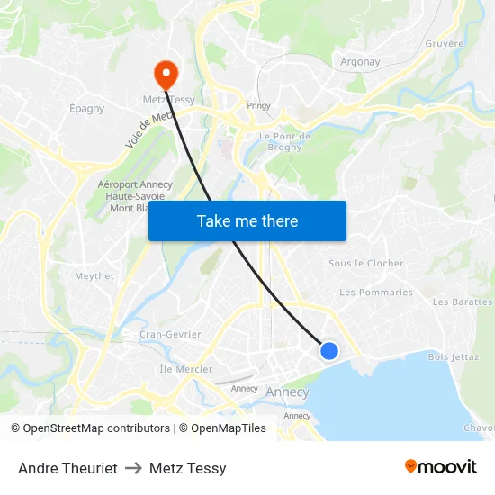 Andre Theuriet to Metz Tessy map