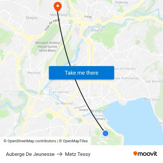 Auberge De Jeunesse to Metz Tessy map