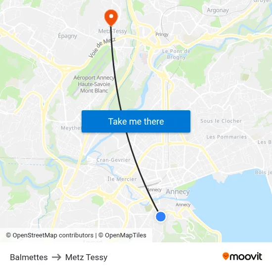 Balmettes to Metz Tessy map