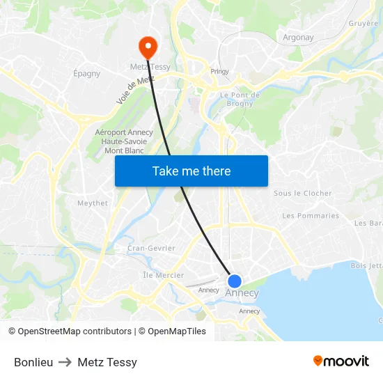 Bonlieu to Metz Tessy map