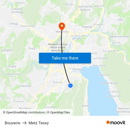 Bouverie to Metz Tessy map