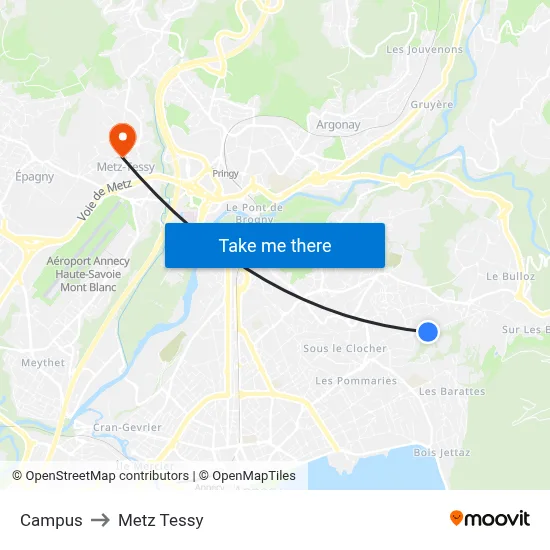 Campus to Metz Tessy map