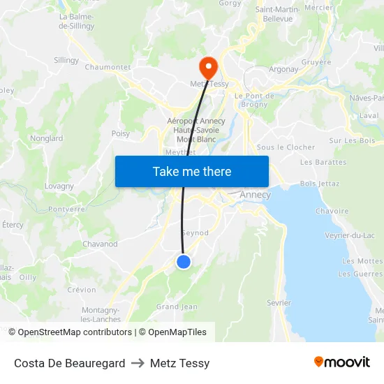 Costa De Beauregard to Metz Tessy map