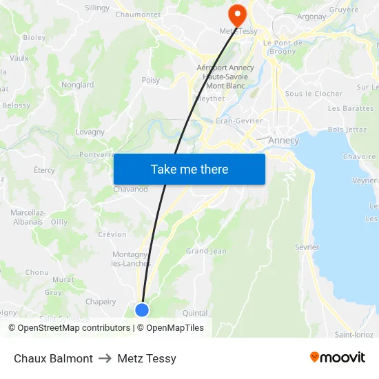 Chaux Balmont to Metz Tessy map