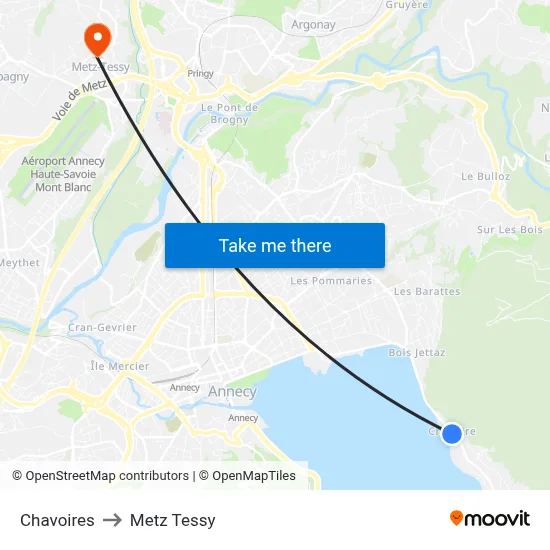 Chavoires to Metz Tessy map