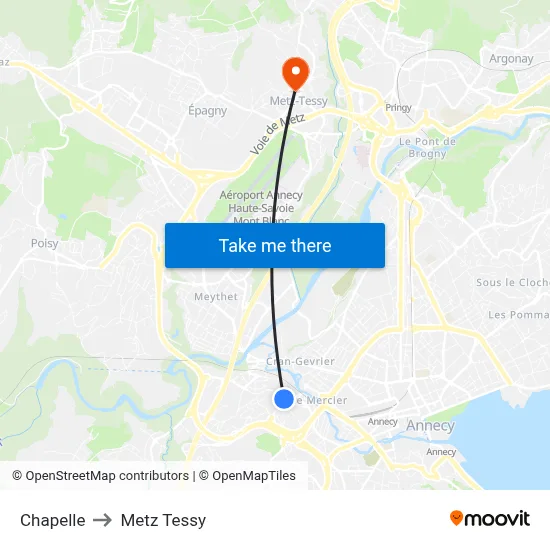 Chapelle to Metz Tessy map