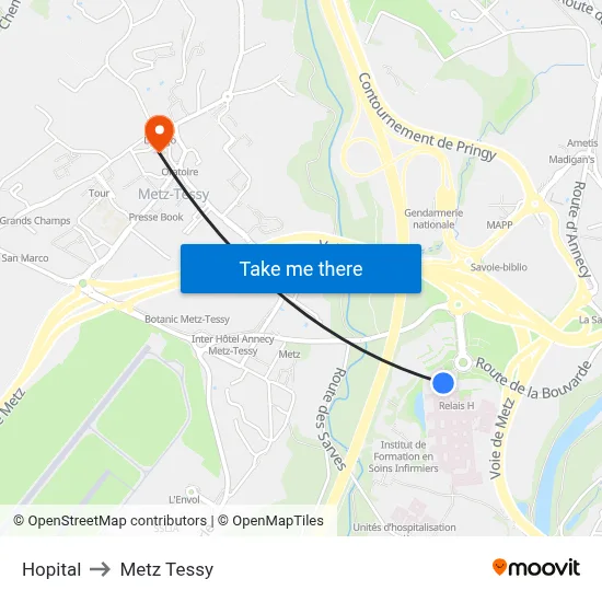 Hopital to Metz Tessy map