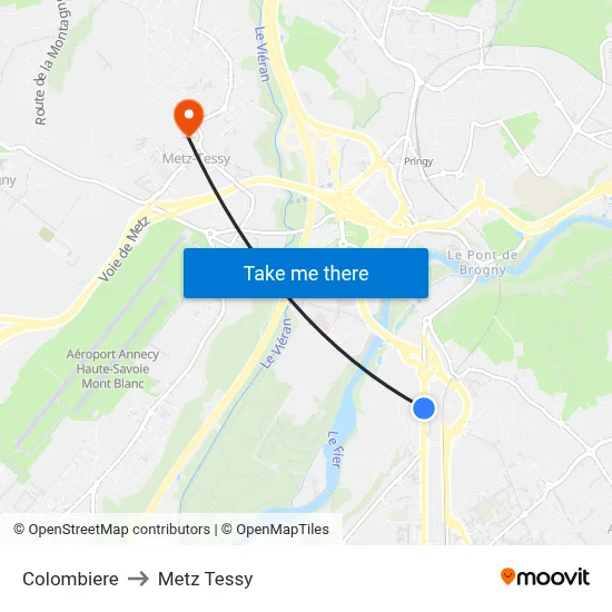 Colombiere to Metz Tessy map