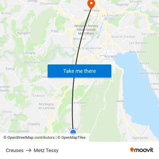 Creuses to Metz Tessy map