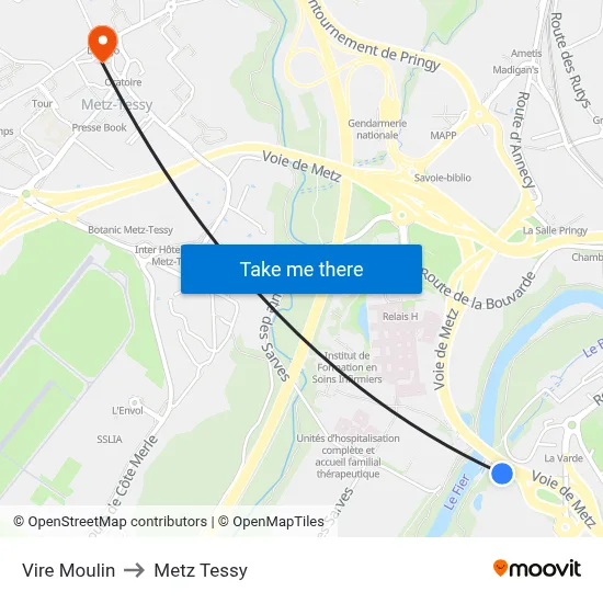 Vire Moulin to Metz Tessy map