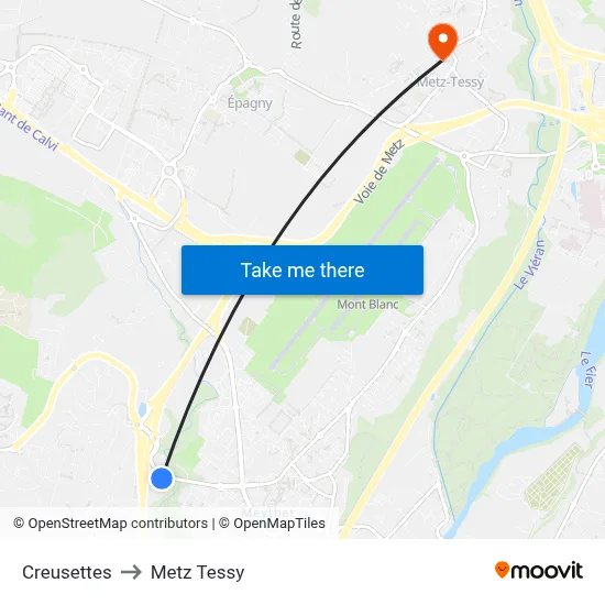 Creusettes to Metz Tessy map