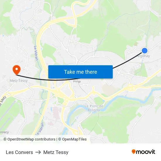 Les Convers to Metz Tessy map