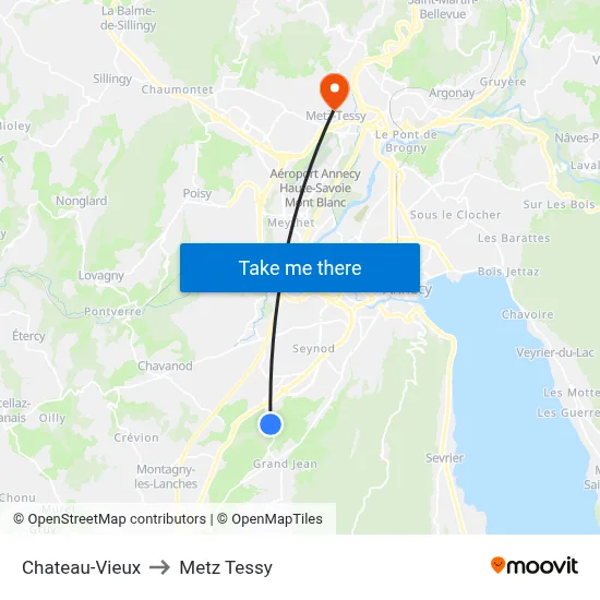 Chateau-Vieux to Metz Tessy map