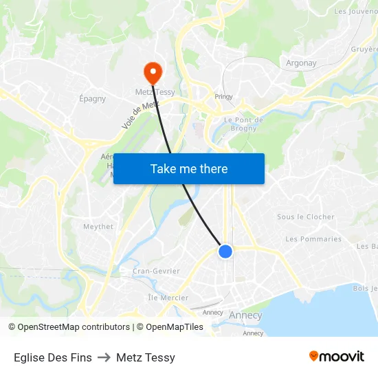 Eglise Des Fins to Metz Tessy map