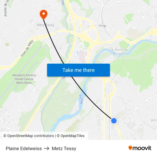 Plaine Edelweiss to Metz Tessy map