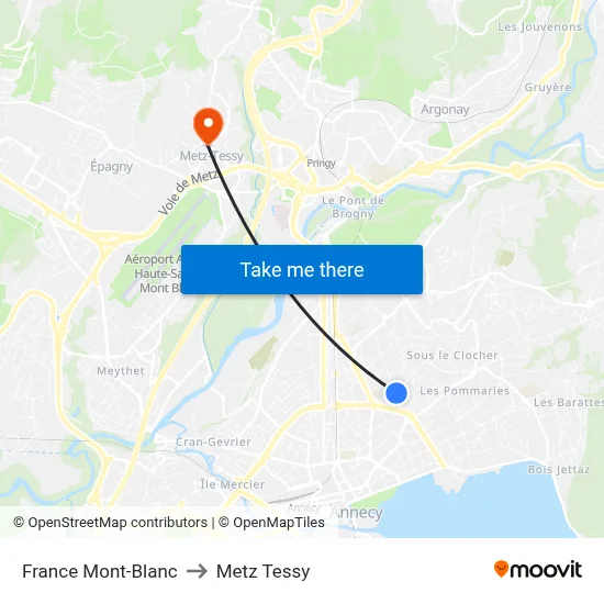 France Mont-Blanc to Metz Tessy map
