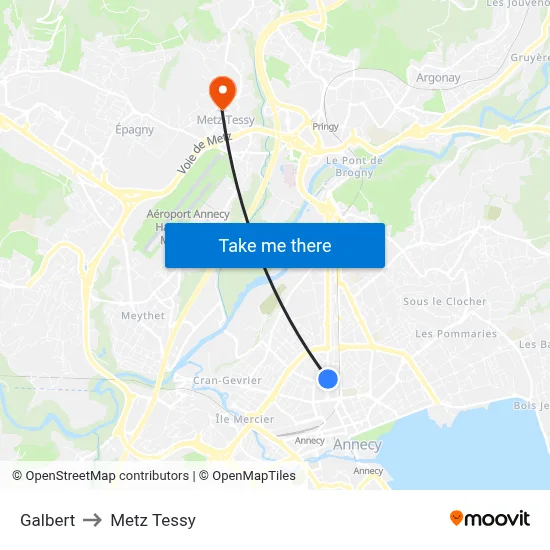 Galbert to Metz Tessy map