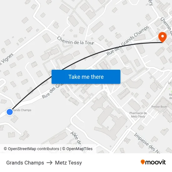 Grands Champs to Metz Tessy map