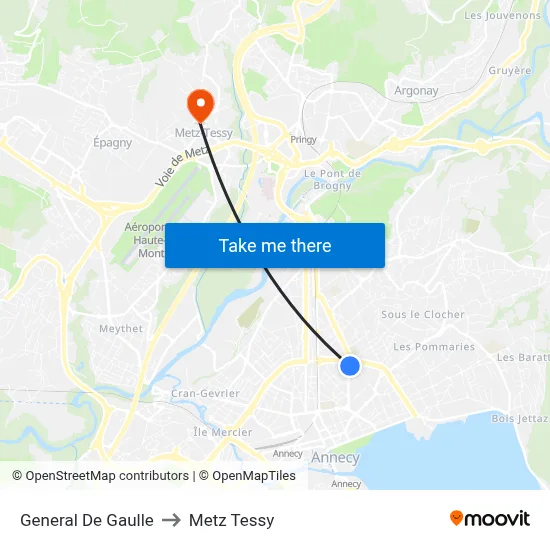 General De Gaulle to Metz Tessy map