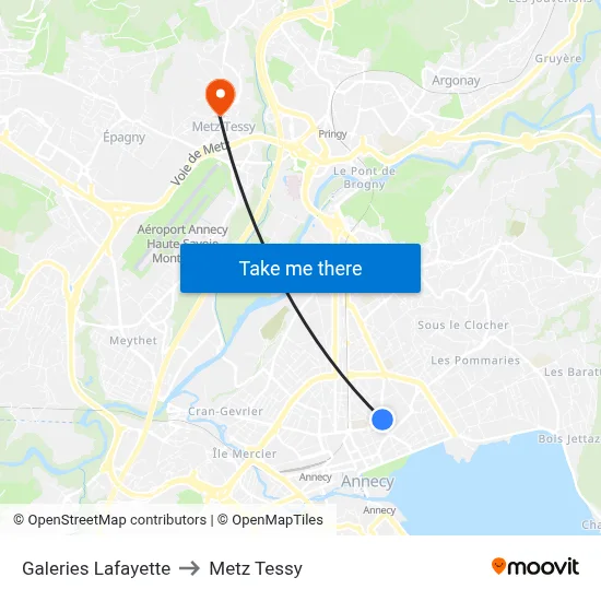 Galeries Lafayette to Metz Tessy map