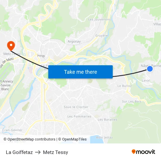 La Goiffetaz to Metz Tessy map