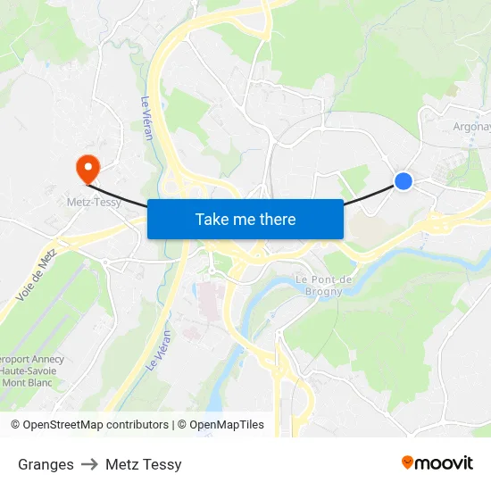 Granges to Metz Tessy map