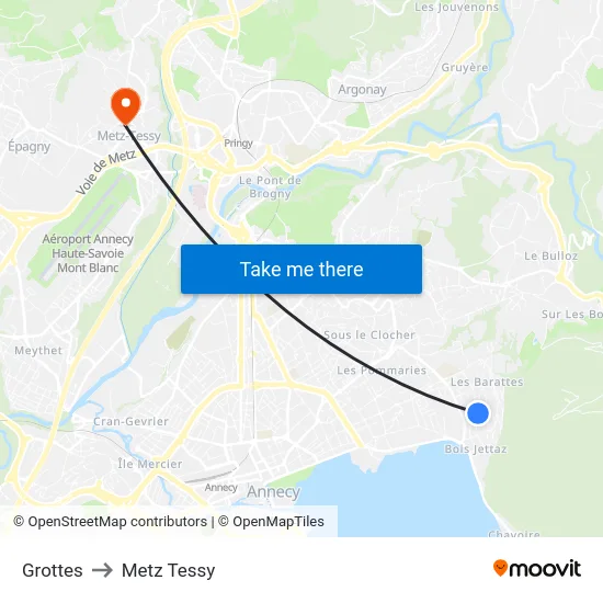 Grottes to Metz Tessy map