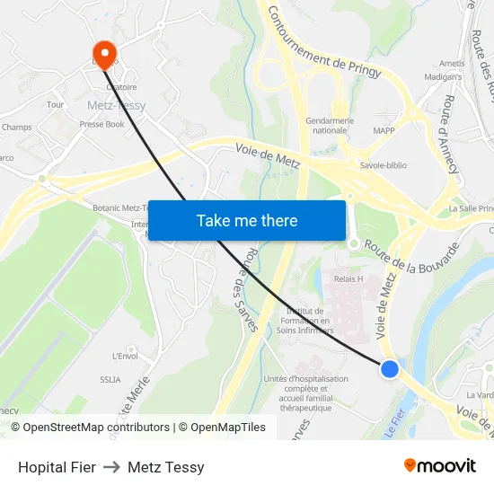 Hopital Fier to Metz Tessy map