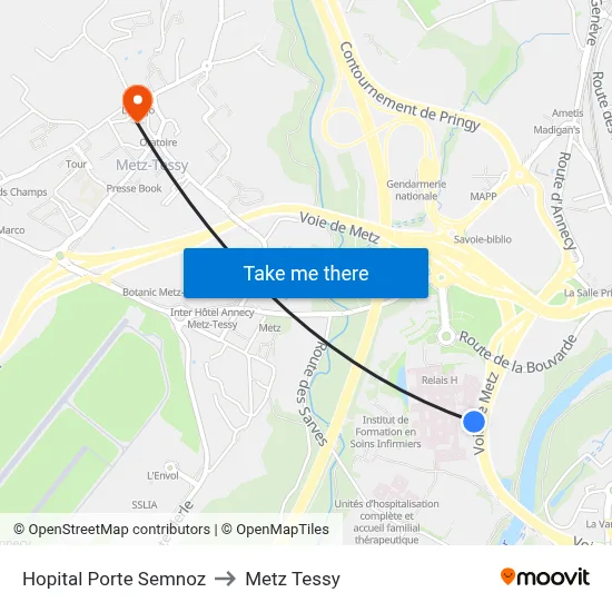 Hopital Porte Semnoz to Metz Tessy map