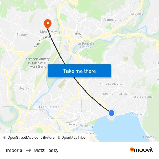 Imperial to Metz Tessy map