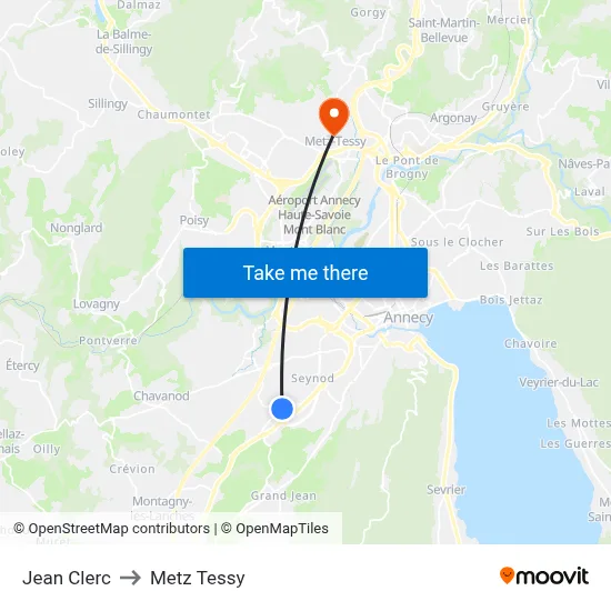 Jean Clerc to Metz Tessy map