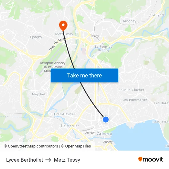 Lycee Berthollet to Metz Tessy map