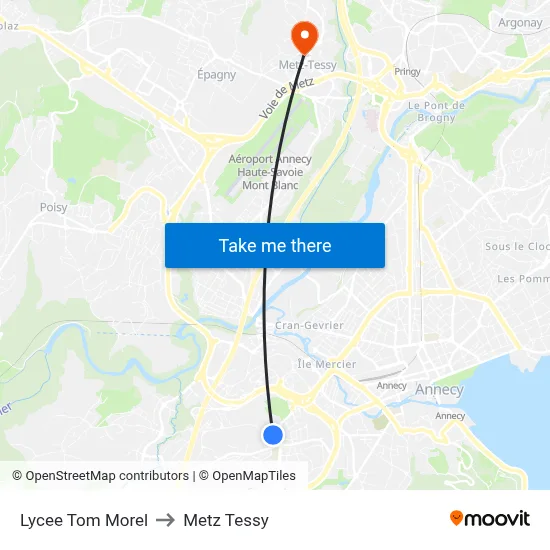 Lycee Tom Morel to Metz Tessy map