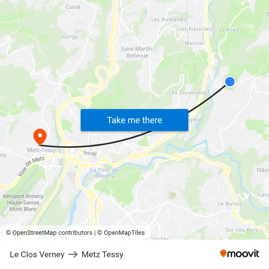 Le Clos Verney to Metz Tessy map