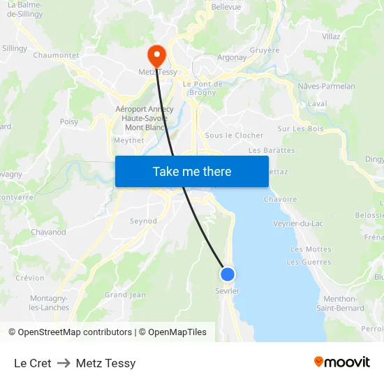 Le Cret to Metz Tessy map