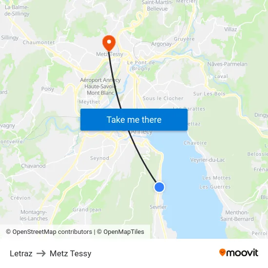 Letraz to Metz Tessy map