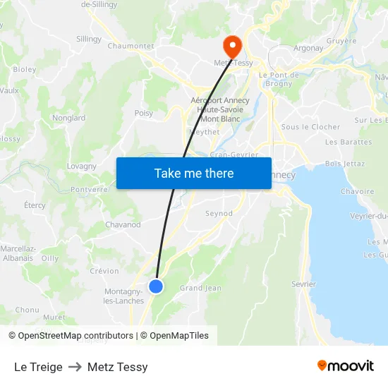 Le Treige to Metz Tessy map