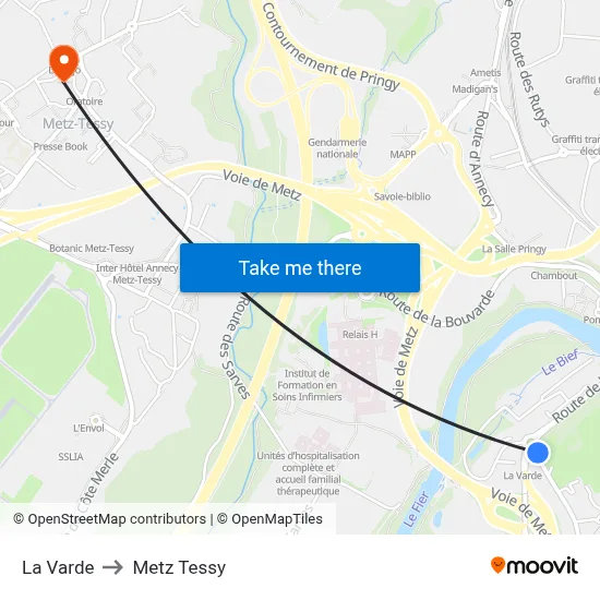 La Varde to Metz Tessy map