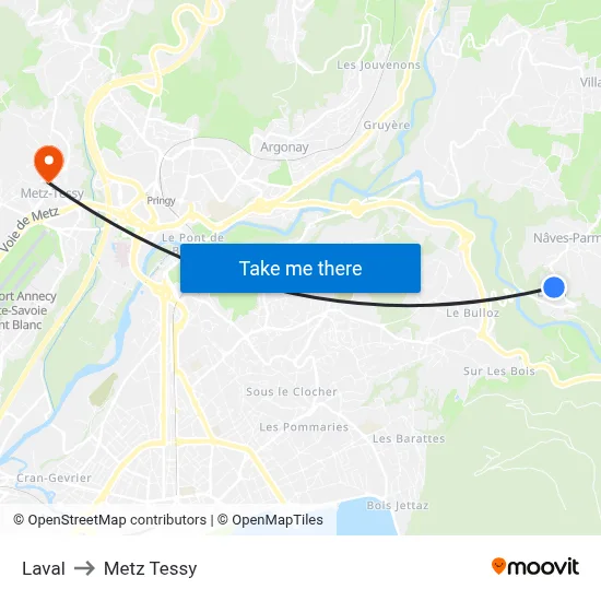 Laval to Metz Tessy map